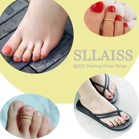Sllaiss 3PCS 925 Sterling Silver Toe Rings for Women Girls Simple Open Thin Band Ring Adjustable in Saudi Arabia