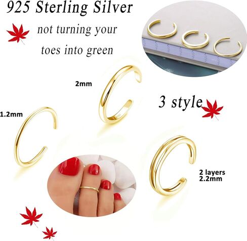 Sllaiss 3PCS 925 Sterling Silver Toe Rings for Women Girls Simple Open Thin Band Ring Adjustable in Saudi Arabia