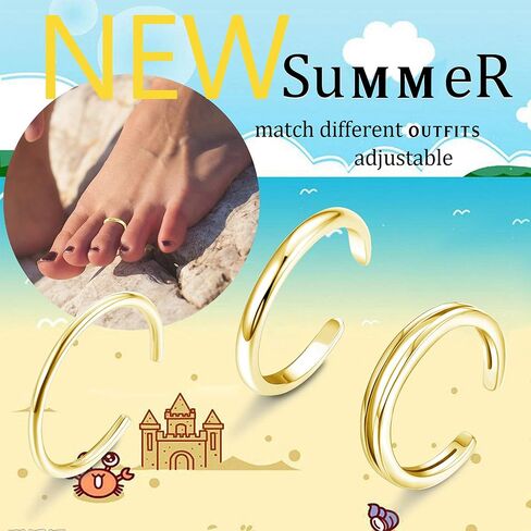 Sllaiss 3PCS 925 Sterling Silver Toe Rings for Women Girls Simple Open Thin Band Ring Adjustable in Saudi Arabia