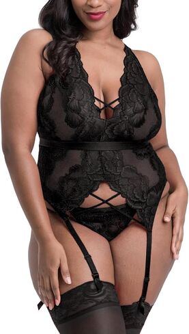 EVELUST Plus Size Lingerie 2 Piece for Women Suspender Garter Teddy Set with Lace Thong Backless Sexy Babydoll in Kuwait