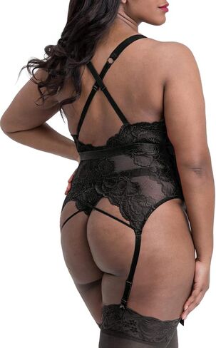EVELUST Plus Size Lingerie 2 Piece for Women Suspender Garter Teddy Set with Lace Thong Backless Sexy Babydoll in Kuwait