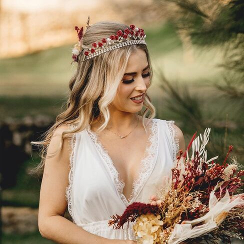 krdadelf الأحمر روز التيجان للنساء الذهب، كريستال اللؤلؤ عيد ميلاد الأميرة تاج للفتيات زهرة الورد الجنية الملحقات عقال للملكة تأثيري حفل زفاف حفلة موسيقية عيد الهالوين in Kuwait