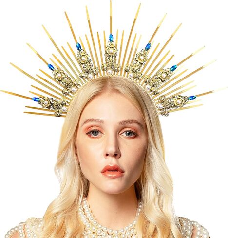 الذهب هالو تاج خوذة ماري آلهة تاج المرأة البريدي التعادل سبايك الشمس عقال غطاء الرأس لجميع القديسين الأمومة التقطت الصور in Kuwait