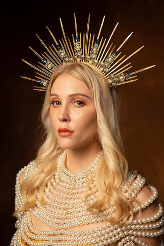 الذهب هالو تاج خوذة ماري آلهة تاج المرأة البريدي التعادل سبايك الشمس عقال غطاء الرأس لجميع القديسين الأمومة التقطت الصور in Kuwait