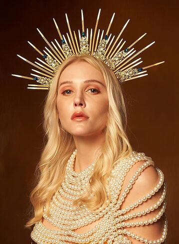 الذهب هالو تاج خوذة ماري آلهة تاج المرأة البريدي التعادل سبايك الشمس عقال غطاء الرأس لجميع القديسين الأمومة التقطت الصور in Kuwait