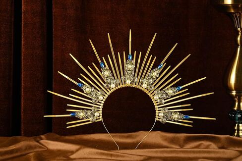 الذهب هالو تاج خوذة ماري آلهة تاج المرأة البريدي التعادل سبايك الشمس عقال غطاء الرأس لجميع القديسين الأمومة التقطت الصور in Kuwait