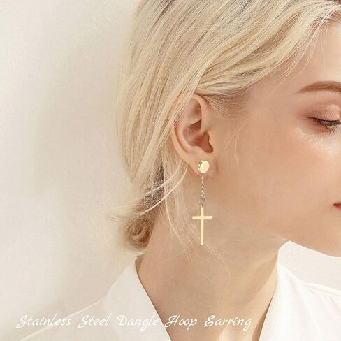 JEWPARK 16 زوجًا من الأقراط للرجال والنساء 316L من الفولاذ المقاوم للصدأ متدلية على شكل طوق على أقراط غير مثقوبة مجموعة أقراط تشيكوسلوفاكيا in Kuwait