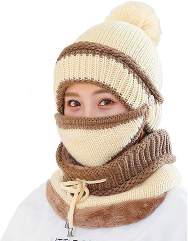 3 in 1 Warm Thick Knitted Beanie Hat Scarf and Mask Set Slouchy Snow Knit Cap Infinity Scarves for Women in Kuwait