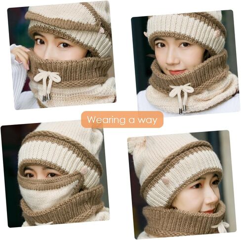 3 in 1 Warm Thick Knitted Beanie Hat Scarf and Mask Set Slouchy Snow Knit Cap Infinity Scarves for Women in Kuwait