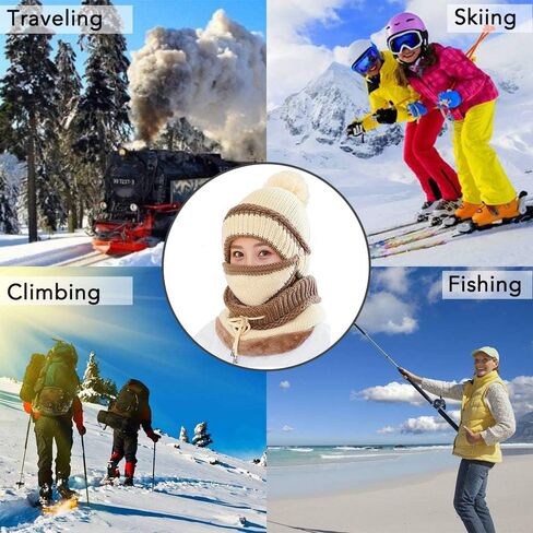 3 in 1 Warm Thick Knitted Beanie Hat Scarf and Mask Set Slouchy Snow Knit Cap Infinity Scarves for Women in Kuwait