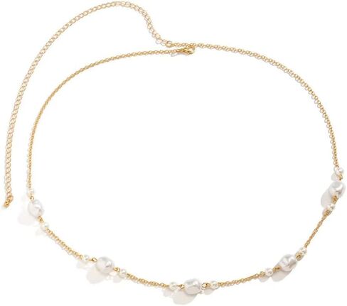 Zian Gold Plated Pearl Waist Chain Geometric Metal Chain Single Layer Body Chain Summer Beach Waist Sexy Waist Chain Adjustable in Saudi Arabia