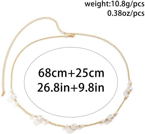 Zian Gold Plated Pearl Waist Chain Geometric Metal Chain Single Layer Body Chain Summer Beach Waist Sexy Waist Chain Adjustable in Saudi Arabia