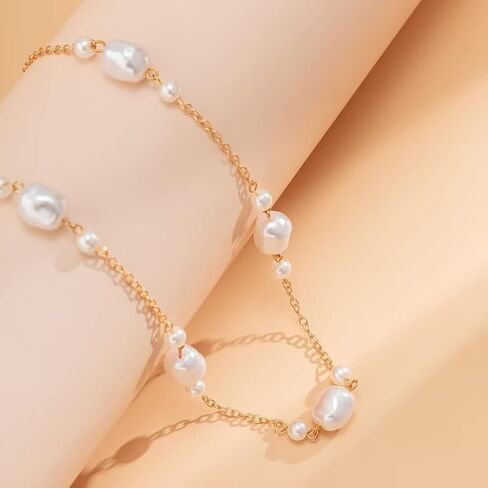 Zian Gold Plated Pearl Waist Chain Geometric Metal Chain Single Layer Body Chain Summer Beach Waist Sexy Waist Chain Adjustable in Saudi Arabia