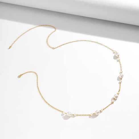 Zian Gold Plated Pearl Waist Chain Geometric Metal Chain Single Layer Body Chain Summer Beach Waist Sexy Waist Chain Adjustable in Saudi Arabia