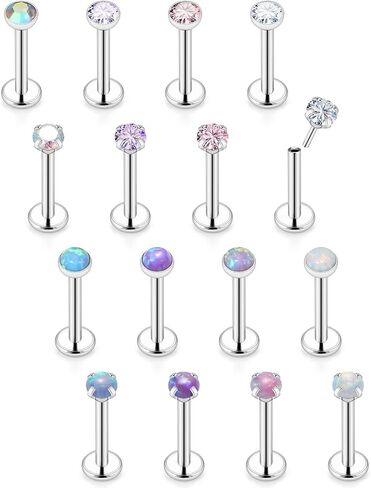 Vsnnsns 20G 18G 16G Push in Lip Rings Stainless Surgical Steel Labret Jewelry Monroe Lip Rings Nail Cartilage Tragus Helix Earrings Studs Nose Ring Medusa Piercing Jewelry For Women Men CZ Opal 16PCS in Kuwait