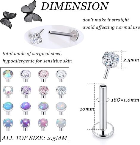 Vsnnsns 20G 18G 16G دفع في حلقات الشفاه الفولاذ المقاوم للصدأ الجراحية مجوهرات لابريت مونرو حلقات الشفاه مسمار الغضروف الزنمة الحلزون أقراط ترصيع الأنف الدائري ميدوسا ثقب المجوهرات للنساء الرجال تشيكوسلوفاكيا أوبال 16 قطعة in Kuwait