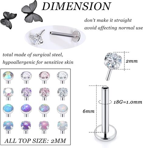 Vsnnsns 20G 18G 16G دفع في حلقات الشفاه الفولاذ المقاوم للصدأ الجراحية مجوهرات لابريت مونرو حلقات الشفاه مسمار الغضروف الزنمة الحلزون أقراط ترصيع الأنف الدائري ميدوسا ثقب المجوهرات للنساء الرجال تشيكوسلوفاكيا أوبال 16 قطعة in Kuwait