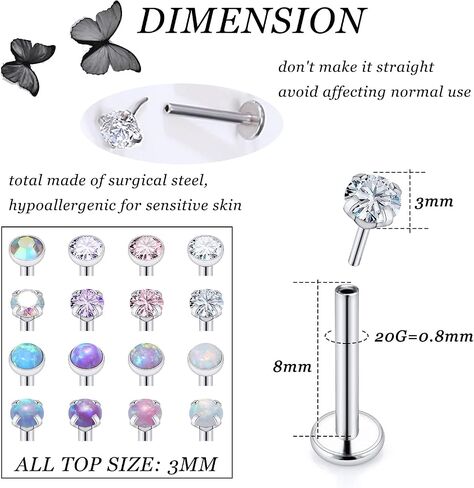 Vsnnsns 20G 18G 16G دفع في حلقات الشفاه الفولاذ المقاوم للصدأ الجراحية مجوهرات لابريت مونرو حلقات الشفاه مسمار الغضروف الزنمة الحلزون أقراط ترصيع الأنف الدائري ميدوسا ثقب المجوهرات للنساء الرجال تشيكوسلوفاكيا أوبال 16 قطعة in Kuwait