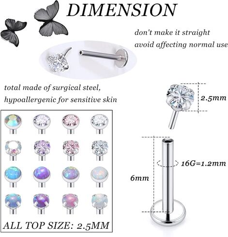 Vsnnsns 20G 18G 16G دفع في حلقات الشفاه الفولاذ المقاوم للصدأ الجراحية مجوهرات لابريت مونرو حلقات الشفاه مسمار الغضروف الزنمة الحلزون أقراط ترصيع الأنف الدائري ميدوسا ثقب المجوهرات للنساء الرجال تشيكوسلوفاكيا أوبال 16 قطعة in Kuwait