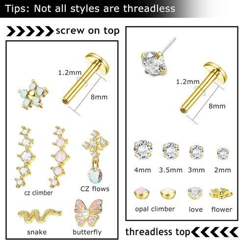 Fiasaso 14Pcs 16G Cartilage Earrings for Women Surgical Steel Dangle Butterfly Snake Cz Forwards Helix Earring Hoop Daith Conch Tragus Earrings Lip Rings Piercing Jewelry in Kuwait