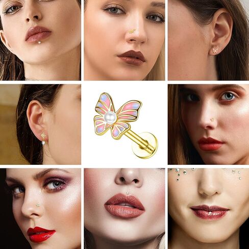 Fiasaso 14Pcs 16G Cartilage Earrings for Women Surgical Steel Dangle Butterfly Snake Cz Forwards Helix Earring Hoop Daith Conch Tragus Earrings Lip Rings Piercing Jewelry in Kuwait