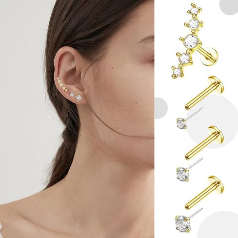 Fiasaso 14Pcs 16G Cartilage Earrings for Women Surgical Steel Dangle Butterfly Snake Cz Forwards Helix Earring Hoop Daith Conch Tragus Earrings Lip Rings Piercing Jewelry in Kuwait