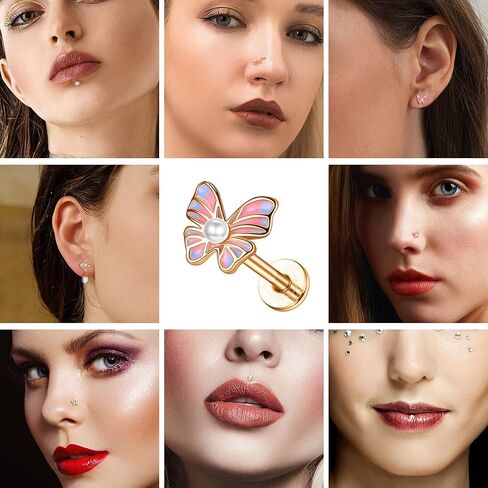 Fiasaso 14Pcs 16G Cartilage Earrings for Women Surgical Steel Dangle Butterfly Snake Cz Forwards Helix Earring Hoop Daith Conch Tragus Earrings Lip Rings Piercing Jewelry in Kuwait