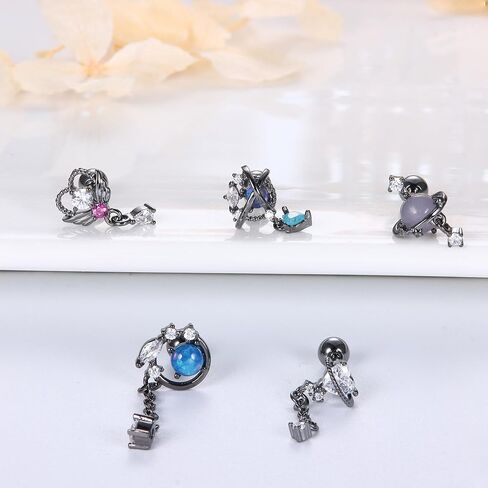 JOERICA 16G Cartilage Earring for Women 316L Stainless Steel Butterfly Planet Snowflake CZ Dangle Cartilage Earring Helix Tragus Conch Stud Ear Piercing Jewelry in Saudi Arabia