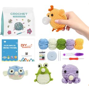 HDONYUi Crochet kit for Beginners，wobbles Crochet Animal kit, Step by Step Video Tutorial with Simple Yarn, Learn to Crochet kit for Adults and Children,Wobble kit(Octopus,Frog,Fish,Chick) in Saudi Arabia