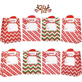 أكياس الهدايا الورقية لعيد الميلاد 24 قطعة من GIFTU مقاس 7.8x4.3 في حقائب هدايا العطلات الصغيرة لأكياس حلوى الحلوى الجيدة مع ملصقات العلامات وأكياس الوجبات الخفيفة الصغيرة للأطفال هدايا عيد الميلاد ومستلزمات حفلات التعبئة in Kuwait