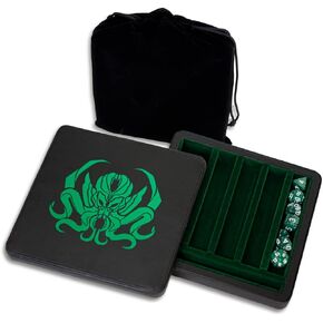 Guarida Dice - 7" Rolling Dice Tray with Strong Magnetic Lid and Rolling Surface - Ample Storage and Case Organizer for All Your Dice and Minis! Perfect for DND or Any Dice RPG Games - Green Cthulhu in Kuwait