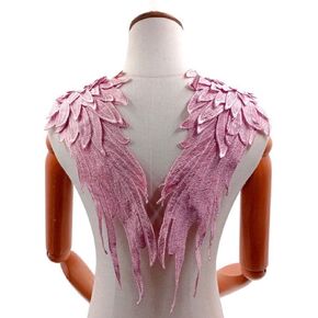 1 Pair Feather Embroidery Patches Angel Wings Water Soluble Lace Large Multi-Layer Applique Wedding Bridal Dress DIY Lace Accessories,Dark Green
