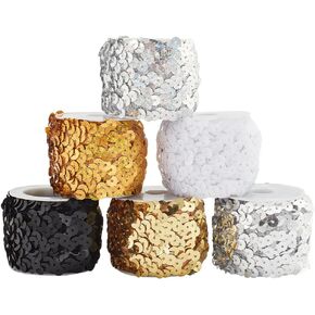 PH PandaHall 20mm Sequin Ribbon Trim 5 Colors Blue Flat Sequin Trim Paillette Spool String Elastic Sewing Sequin Lace for Mermaid Dress Embellish Headband Halloween Costume 10 Yards