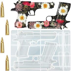 BICASUU Epoxy Resin Mould Gun Pistol Shell Bullet Silicone Casting Mold, 3D DIY Soft Clay Cake Decor Craft Candy Desserts Chocolate Tool, White in Kuwait