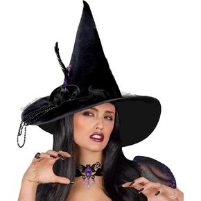 قبعة ساحرة Pseutio للنساء قبعة ساحرة سوداء للحفلات التنكرية، والحفلات ذات الطابع الشخصي، والكرنفالات in Kuwait