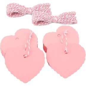 jijAcraft Pink Gift Tags 100Pcs, 2.2" x 2.4" Heart Paper Tags with String, Blank Hanging Tags for Craft Gift Package Wrapping, Party Favor on Christmas, Mothers Day, Wedding Party, Baby Shower