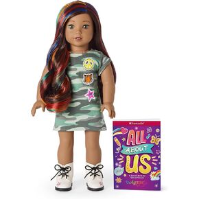 American Girl Truly Me 18-inch Doll #120 with Hazel Eyes, Dark-Brown Hair w/Highlights, Tan Skin, T-shirt Dress, For Ages 6+