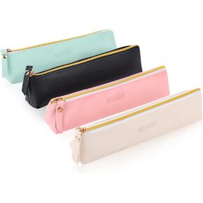 iSuperb 4 Pcs Small Pencil Case PU Leather Pencil Pouch Waterproof Organizer Storage Bag Cosmetic Zipper Pouch for Women Men (4pcs)