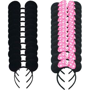 24 Pcs Mouse Costume Deluxe Fabric Ears Headband White Polka Dots Bow Party Headwear Decorations (Black) in Saudi Arabia
