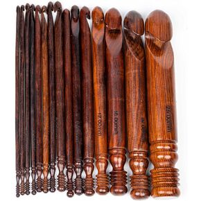 خطافات كروشيه فاخرة مصنوعة يدويًا بمقابض النجارة | مجموعة خطافات كروشيه 15 قطعة | خطاف كروشيه من خشب الورد | inanosa in Kuwait