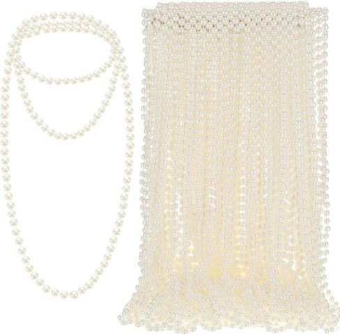 Inbagi 200 Pcs Ivory Pearl Bead Necklaces Bulk 7 mm 31 inch Faux Pearl Strand Necklace Costume Jewelry Pearl Necklaces for Women 1920s Tea Flapper Party Accessory Wedding Birthday Decorations in Saudi Arabia