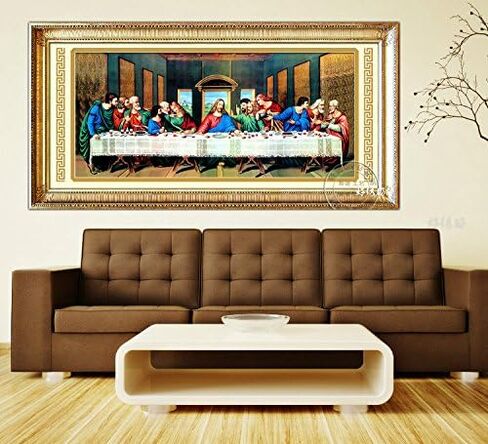 فاراواي لوحة فنية ماسية مستديرة بالكامل بتصميم يسوع من ذا لاست سوبر، مجموعات فسيفساء خماسية الابعاد مطرزة بحجر الراين لتزيين الحائط مقاس 104 × 50 سم in Kuwait