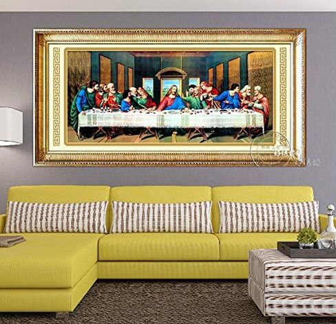 فاراواي لوحة فنية ماسية مستديرة بالكامل بتصميم يسوع من ذا لاست سوبر، مجموعات فسيفساء خماسية الابعاد مطرزة بحجر الراين لتزيين الحائط مقاس 104 × 50 سم in Kuwait