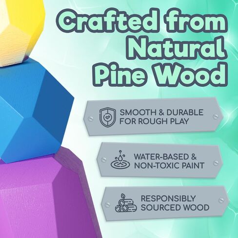 EVERSMART Wooden Stacking Blocks – Montessori Toys for 1 2 3 4 5 6 Year Old Toddlers and Kids, No Choking Hazard – Building Rocks Stones Games, Birthday for Girls and Boys in Saudi Arabia