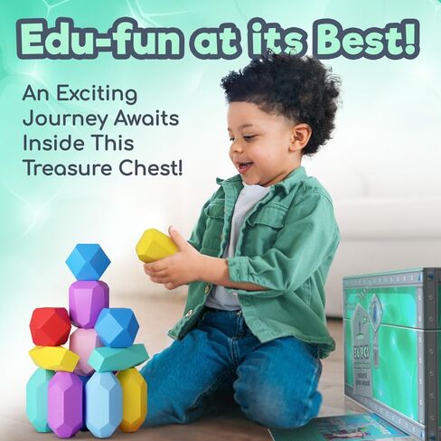 EVERSMART Wooden Stacking Blocks – Montessori Toys for 1 2 3 4 5 6 Year Old Toddlers and Kids, No Choking Hazard – Building Rocks Stones Games, Birthday for Girls and Boys in Saudi Arabia