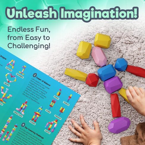 EVERSMART Wooden Stacking Blocks – Montessori Toys for 1 2 3 4 5 6 Year Old Toddlers and Kids, No Choking Hazard – Building Rocks Stones Games, Birthday for Girls and Boys in Saudi Arabia
