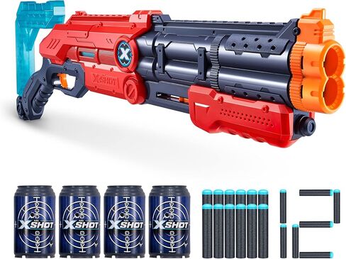 Excel Vigilante (12 Darts + 4 Shooting Targets) by ZURU, X-Shot Red Foam Dart Blaster, Toy Blaster, Twin Barrels Pump Action, Quick-Fire, Toys for Kids, Teens, Adults (Red) in Kuwait