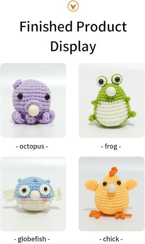 HDONYUi Crochet kit for Beginners，wobbles Crochet Animal kit, Step by Step Video Tutorial with Simple Yarn, Learn to Crochet kit for Adults and Children,Wobble kit(Octopus,Frog,Fish,Chick) in Saudi Arabia