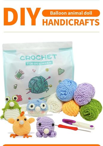 HDONYUi Crochet kit for Beginners，wobbles Crochet Animal kit, Step by Step Video Tutorial with Simple Yarn, Learn to Crochet kit for Adults and Children,Wobble kit(Octopus,Frog,Fish,Chick) in Saudi Arabia