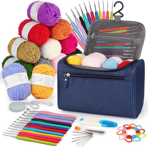 Reessy Crochet Kit for Beginners, Crochet Kit for Beginners Adults and Kids Daughter Son Crochet Gifts,Travel Crochet Starter Kit,Crocheting Set with 12pcs Yarn and Bag, Learn to Crochet Kit Blanket in Kuwait